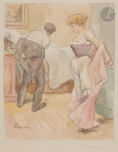 Charles Maurin (1854-1914) Couple se déshabillant. Monotype en couleurs. 160 x 120....