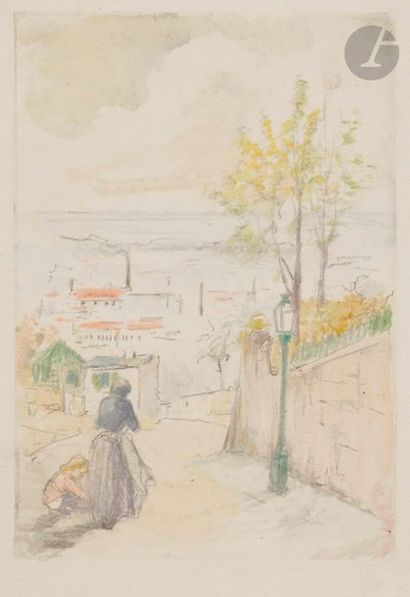 Charles Maurin (1854-1914) Rue à Montmartre. Monotype en couleurs. 120 x 180. Très...