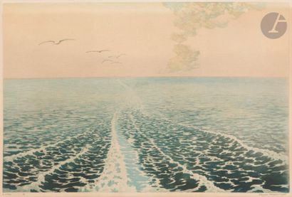 Henri Meunier (1873-1922) Le Sillage. 1920. Aquatinte. 475 x 325. Impression en couleurs....