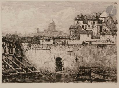 Gabrielle Niel (vers 1840- ?) Ruines de l’hôtel de Bretonvilliers. 1866. Eau-forte....