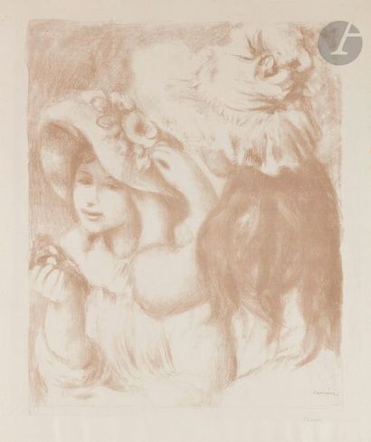 Pierre-Auguste Renoir (1841-1917) Le Chapeau épinglé (2e pl.). Vers 1898. Lithographie....