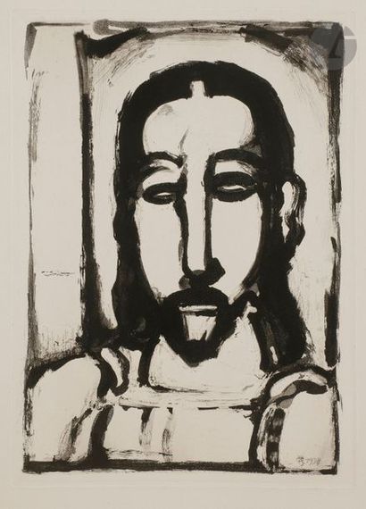 Georges ROUAULT (1871-1958) Christ de face. (Pl. pour Les Fleurs du Mal). 1936-1938....