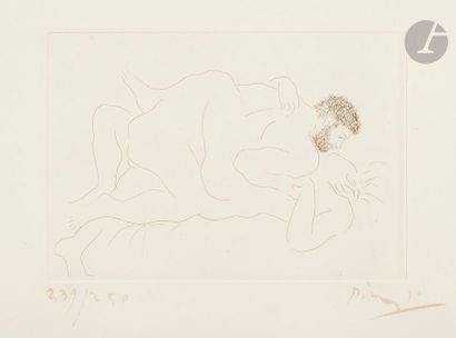 Pablo Picasso (1881-1973) Homme et femme. 1927. Eau-forte. 279 x 194. Bloch 77 ;...
