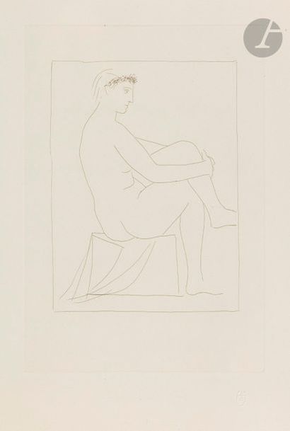 Pablo Picasso (1881-1973) Suite Vollard
Femme nue couronnée de fleurs. (Suite Vollard,...