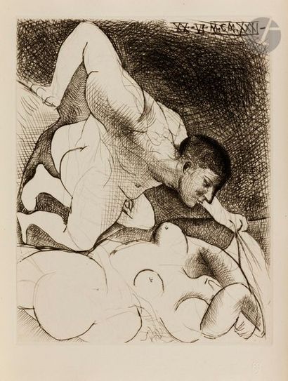 Pablo Picasso (1881-1973) Suite Vollard
Homme dévoilant une femme. (Suite Vollard,...