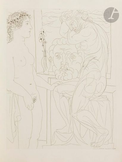 Pablo Picasso (1881-1973) Suite Vollard
Modèle nu et sculptures. (Suite Vollard,...