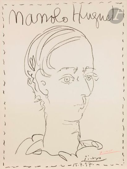 Pablo Picasso (1881-1973) Manolo Huguet ; Affiche pour le musée de Céret. 1957. Lithographie....