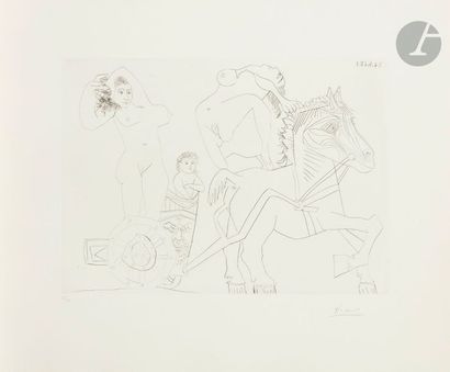 Pablo Picasso (1881-1973) Série « Les 347 »
Femme et enfant sur un char romain, avec...