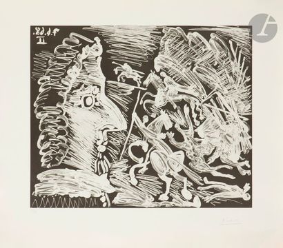 Pablo Picasso (1881-1973) Série « Les 347 »
 « Mousquetaire » de profil, avec combat...