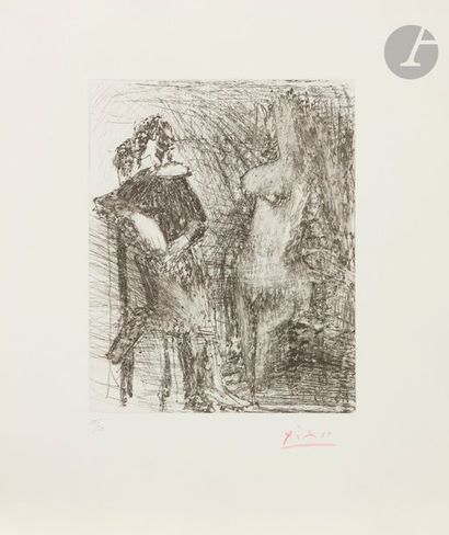 Pablo Picasso (1881-1973) Série « Les 347 »
Homme accoudé et à demi agenouillé sur...