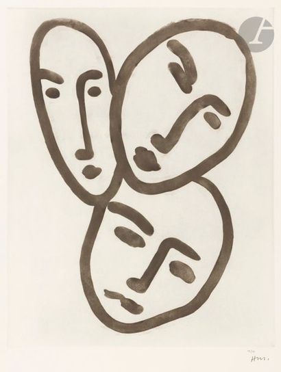 Henri MATISSE (1869-1954) Trois têtes ; À l’amitié. (Masques d’Apollinaire, Matisse...