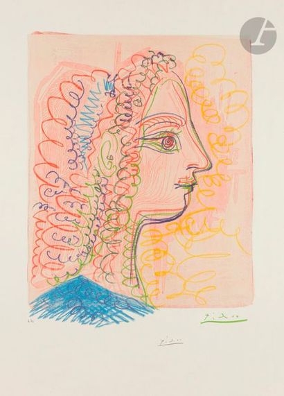 PABLO PICASSO (1881-1973) (D’APRÈS) Femme de profil. 1970. Lithographie d’après un...