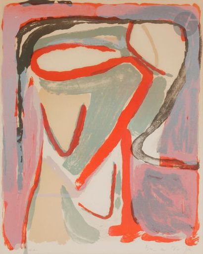 Bram VAN VELDE (1895-1981) Parcours rouge. 1967. Lithographie. À vue : 470 x 590....