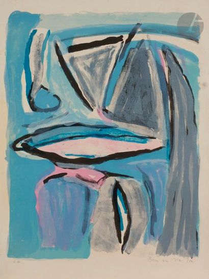Bram VAN VELDE (1895-1981) Ailleurs bleu. 1971. Lithographie. 460 x 575. Mason-Putman...
