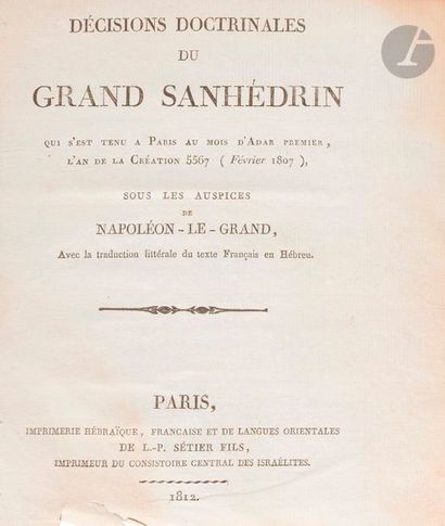 null [SANHEDRIN] 
Décisions doctrinales du Grand Sanhédrin qui s’est tenu à Paris...