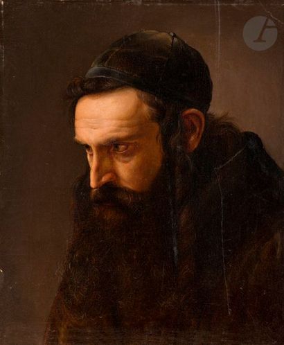 null École d’Europe de l’Est, XIXe siècle 
Portrait de rabbin 
Huile sur toile. 
47,5...