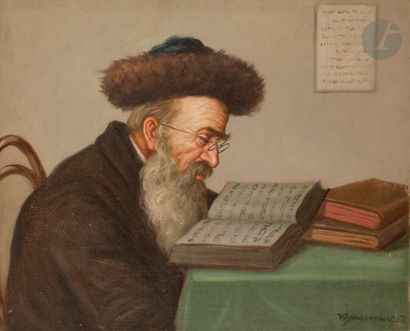 null École moderne d’Europe de l’Est [KHROWCZENKO ?] 
Rabbin à la lecture 
Huile...
