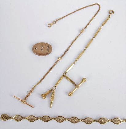 null Lot de bijoux en or 18K (750) comprenant: un bracelet ariculé de maillons filigranés,...