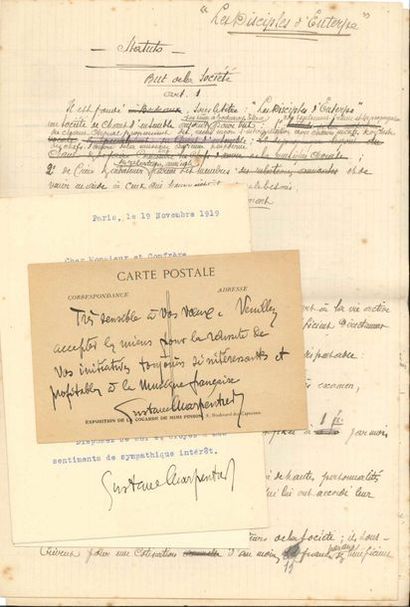 null MUSIQUE. 2 L.A.S., 1 L.S., et 2 pièces manuscrites.
Gustave Charpentier (2,...