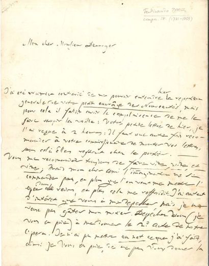 null Ferdinando PAËR (1771-1839) LAS, Paris 25 janvier, à M Dennoyer ; 2 pages et...