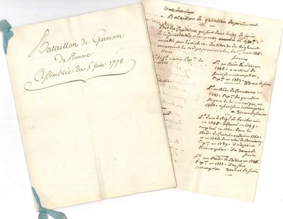 null Bataillon de PIEMONT. 10 lettres ou pièces manuscrites, Montpellier [1777]-1778...