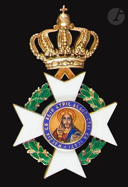 null GRÈCE
ORDRE DU SAUVEUR, créé en 1833
Croix d’officier du 2e type. 
En or et...