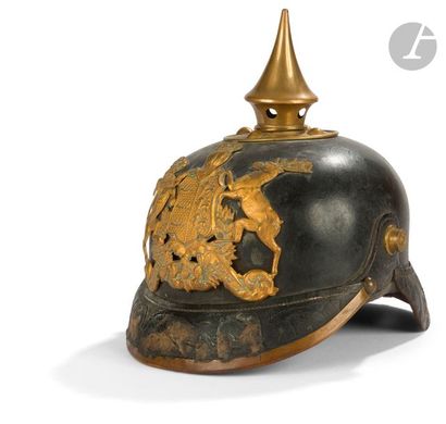 null Casque à pointe de sous-officier wurtembergeois modèle 1895. 
Bombe en cuir....