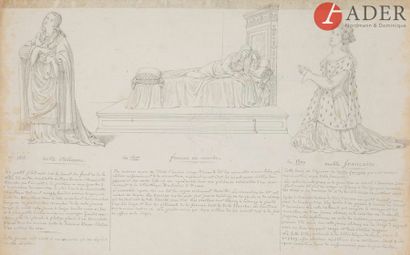 null École FRANçAISE ROMANTIQUE vers 1830
Ensemble de 5 dessins de costumes de théâtre
Aquarelle...
