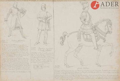 null École FRANçAISE ROMANTIQUE vers 1830
Ensemble de 5 dessins de costumes de théâtre
Aquarelle...