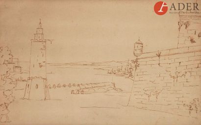 null École FRANÇAISE du XIXe siècle
Paysages d’architecture
Lot de quatre dessins
20...