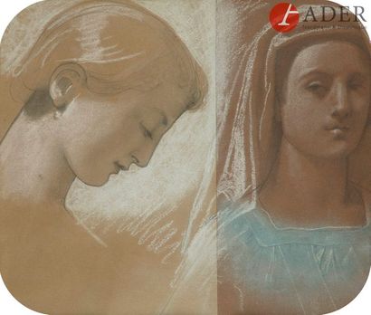 null École FRANÇAISE du XIXe siècle
Deux études de tête
Pastel
22 x 25 cm
