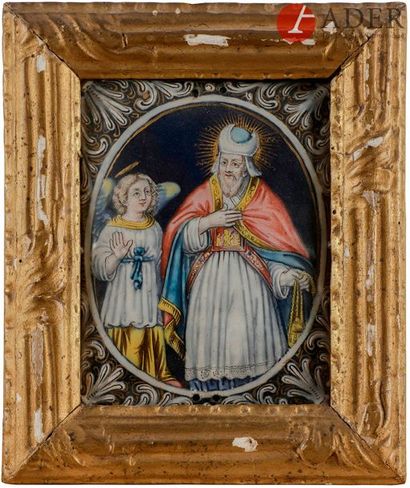 null Plaque en émail peint polychrome avec rehauts d’or représentant saint Zacharie...