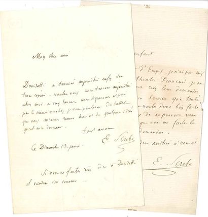 null "Eugène SCRIBE (1791-1861) 2 LAS ; 1 page in-8 chaque, une adresse
Dimanche...