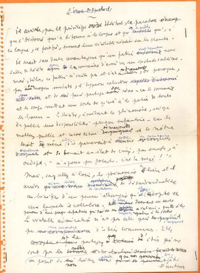 null Jean COCTEAU. Manuscrit autographe, L’École des Spectacles, [1962] ; 1 page...