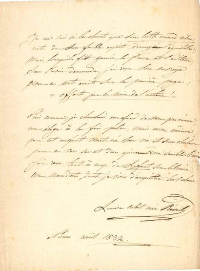 null Louise COLET Poème autographe signé, Portrait, Nîmes août 1834 ; 3 pages in-4...