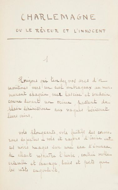 null Paul FORT. Manuscrit autographe, Hélène en fleur et Charlemagne, 1919 ; un volume...