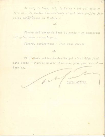 null Sacha GUITRY (1885-1957). Tapuscrit avec signature et signes autographes, Grasse ;...