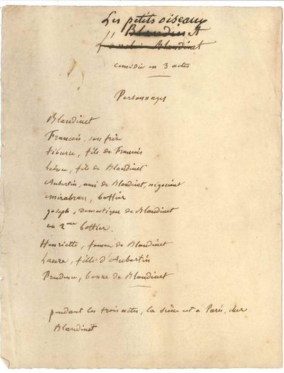null Eugène LABICHE. Manuscrit autographe, Les Petits Oiseaux, [1862], plus le manuscrit...