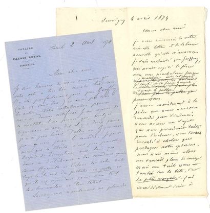null Eugène LABICHE. L.A.S. (minute signée E. L.), Souvigny 4 avril 1874, à Léon...