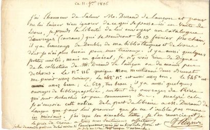 null "Gabriel PEIGNOT (1767-1849) savant bibliographe LAS, 11 janvier 1826, au bibliophile...