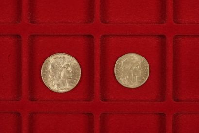 null Lot de 2 pièces en or françaises:
- 1 pièce de 20 Francs en or. Type coq. 1914.
-...