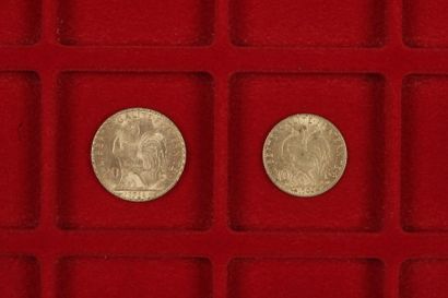 null Lot de 2 pièces en or françaises:
- 1 pièce de 20 Francs en or. Type coq. 1914.
-...