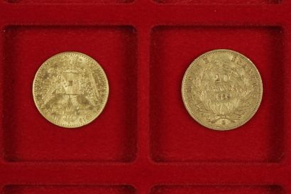 null 2 pièces en or :
- 1 pièce de 20 Francs en or. Type Napoléon III non Lauré....
