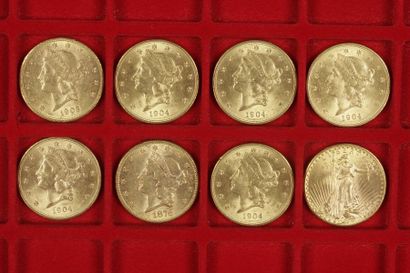 null 8 pièces de 20 Dollars en or, dans un sachet numéroté 2017024 :
- 1 pièces de...