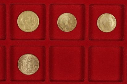 null Lot de 4 pièces en or françaises:
- 1 pièce de 20 Francs en or. Type Génie....