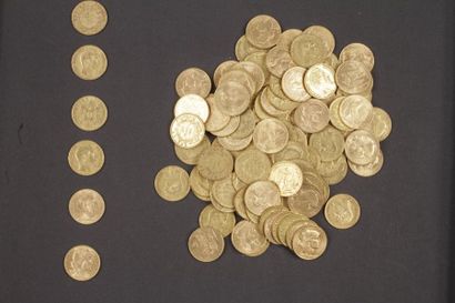 null Lot de 118 pièces en or dans un sachet numéroté 2017005 :
- 45 pièces de 20...