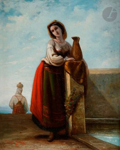 null Henri Le Secq (1818-1882)
Jeune fille italienne à la fontaine, c. 1845-1850.
Huile...