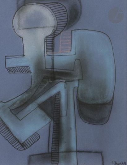 null Ladislas KIJNO (1921-2012)
Composition, 1962
Pastel sur papier bleu.
Signé et...