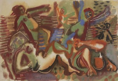 null Eduard BARGHEER (1901-1979)
Baigneurs en bord de mer, 1947
Aquarelle.
Signée...