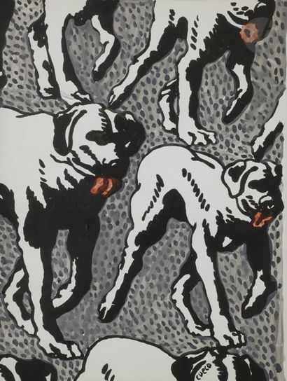 null Henri CUECO (1929-2017)
Chiens
Gouache.
Signée en bas à droite.
34 x 25 cm